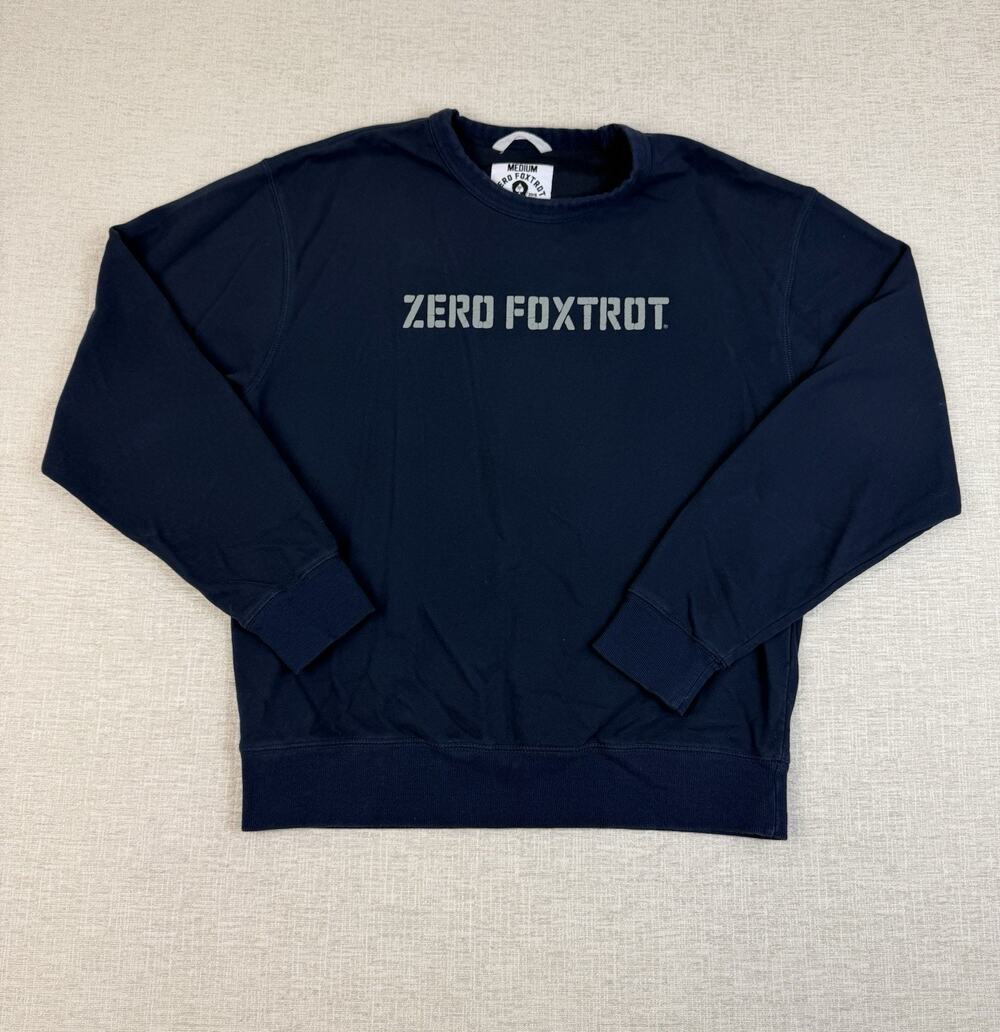 Zero Foxtrot Men’s Medium Crewneck Sweatshirt Navy Blue Military Veteran Logo